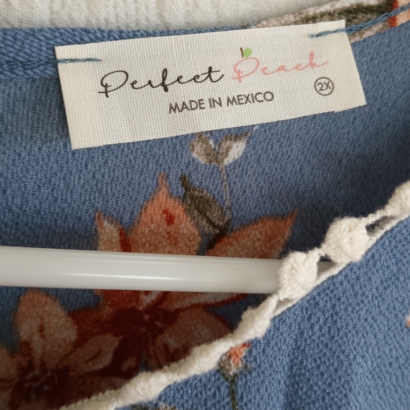 Perfect Peach Blue Babydoll Dress Floral Long Sleeve Crochet Waist Romantic Plus - Picture 8 of 12